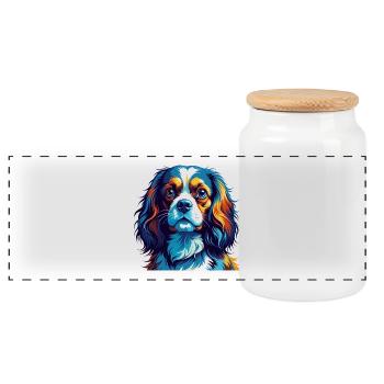 Cavalier King Charles Spaniel Chien Race Dessin animé - Boîte à biscuits avec couvercle en bois - blanc - Devant