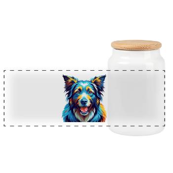 Croatian Sheepdog Breed Colorful Cartoon Kawaii - Panoramic Cookie Jar with Wooden Lid - white - Front