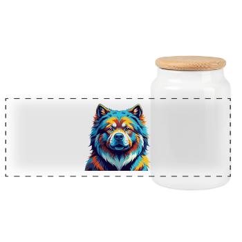 Chow Chow Dog Breed Colorful Cartoon Kawaii - Panoramic Cookie Jar with Wooden Lid - white - Front