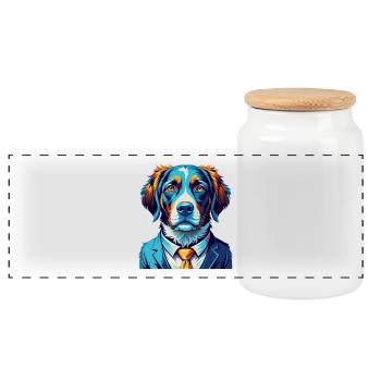 Braque Saint Germain Dog Breed Cartoon Kawaii - Panoramic Cookie Jar with Wooden Lid - white - Front