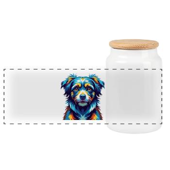 Drentsche Patrijshond Dog Breed Cartoon Kawaii - Panoramic Cookie Jar with Wooden Lid - white - Front