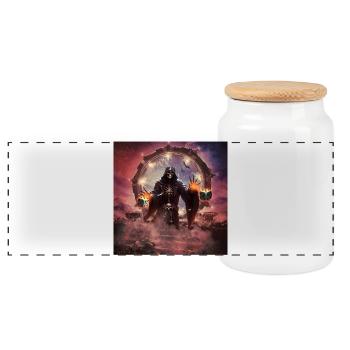 Fascinating and mystical setting of a skeleton - Panoramic Cookie Jar with Wooden Lid - white - Front