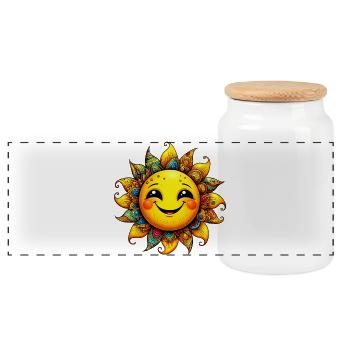 Sun - Panoramic Cookie Jar with Wooden Lid - white - Front
