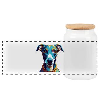 Englische Whippet Hunderasse Bunte Karikatur Kawaii - Panorama Keksdose mit Holzdeckel - Weiß - Vorne