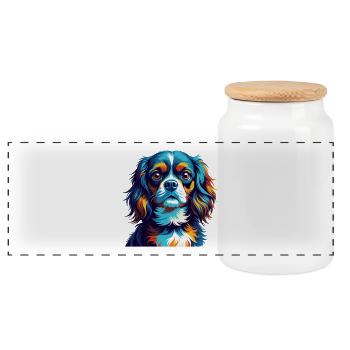 English Toy Spaniel Dog Breed Cartoon Kawaii - Panoramic Cookie Jar with Wooden Lid - white - Front