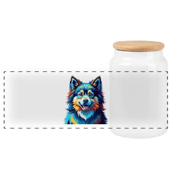 Finnische Lapphund Hunderasse Bunte Karikatur Kawaii - Panorama Keksdose mit Holzdeckel - Weiß - Vorne