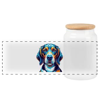 Chien de chasse finlandais race Dessin animé coloré Kawaii - Boîte à biscuits avec couvercle en bois - blanc - Devant
