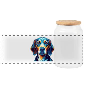 English Coonhound Dog Breed Cartoon Kawaii - Panoramic Cookie Jar with Wooden Lid - white - Front