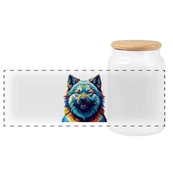 Eurasier Hunderasse Bunte Karikatur Kawaii - Panorama Keksdose mit Holzdeckel - Weiß - Vorne