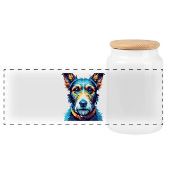 Fox Terrier Smooth Dog Breed Cartoon Kawaii - Panoramic Cookie Jar with Wooden Lid - white - Front