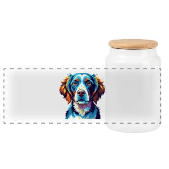 Race de chien breton coloré dessin animé Kawaii - Boîte à biscuits avec couvercle en bois - blanc - Devant