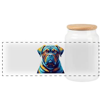 Français Bordeaux Mastiff Chien Race Dessin Animé Kawaii - Boîte à biscuits avec couvercle en bois - blanc - Devant