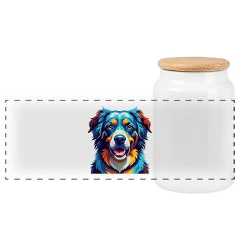 Georgischer Schäferhund Rasse Karikatur Kawaii - Panorama Keksdose mit Holzdeckel - Weiß - Vorne