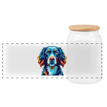 Braque allemand à poil long chien race dessin animé Kawaii - Boîte à biscuits avec couvercle en bois - blanc - Devant