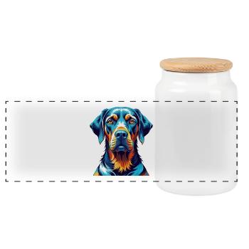 Chien de chasse allemand race dessin animé coloré Kawaii - Boîte à biscuits avec couvercle en bois - blanc - Devant