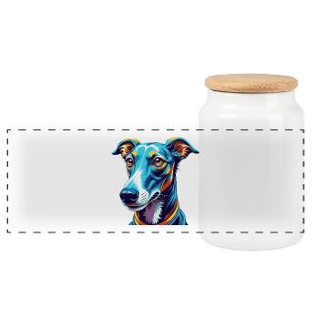 Greyhound Dog Breed Colorful Cartoon Kawaii - Panoramic Cookie Jar with Wooden Lid - white - Front