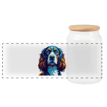 Epagneul Français Chien Race Coloré Dessin Animé Kawaii - Boîte à biscuits avec couvercle en bois - blanc - Devant