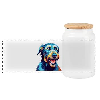 Lévrier irlandais chien race dessin animé coloré Kawaii - Boîte à biscuits avec couvercle en bois - blanc - Devant