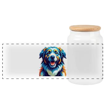 Chien de berger de l’Himalaya race Dessin animé coloré Kawaii - Boîte à biscuits avec couvercle en bois - blanc - Devant