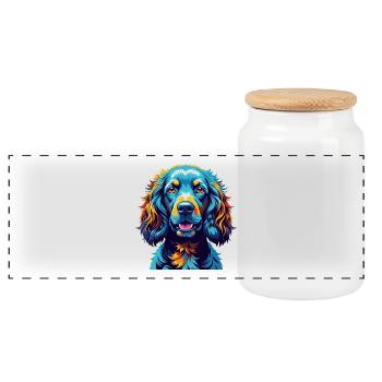 Épagneul d’eau irlandais race de chien dessin animé Kawaii - Boîte à biscuits avec couvercle en bois - blanc - Devant