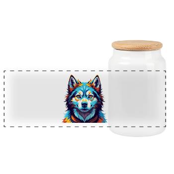 Husky Chien Race Coloré Aquarelle Dessin Animé Kawaii - Boîte à biscuits avec couvercle en bois - blanc - Devant