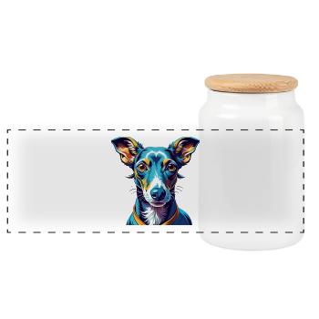 Lévrier italien race de chien dessin animé Kawaii - Boîte à biscuits avec couvercle en bois - blanc - Devant