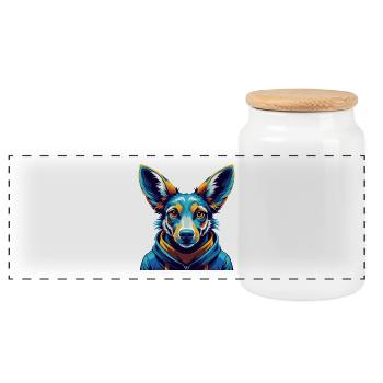 Kangourou Chien Race Coloré Dessin Animé Kawaii - Boîte à biscuits avec couvercle en bois - blanc - Devant