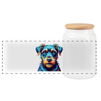 Jagdterrier Hunderasse Bunt Karikatur Kawaii - Panorama Keksdose mit Holzdeckel - Weiß - Vorne