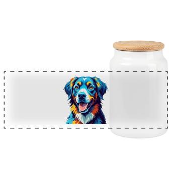 Kuvaszok Dog Breed Colorful Cartoon Kawaii - Panoramic Cookie Jar with Wooden Lid - white - Front