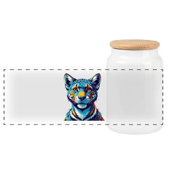 Leopard Hound Dog Breed Colorful Cartoon Kawaii - Panoramic Cookie Jar with Wooden Lid - white - Front