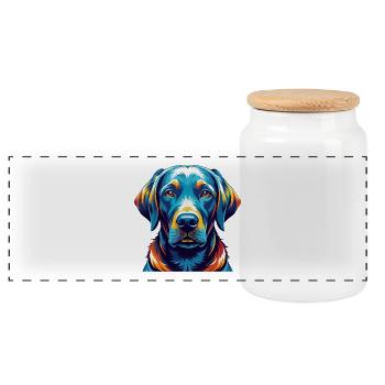Labrador Retriever Dog Breed Cartoon Kawaii - Panoramic Cookie Jar with Wooden Lid - white - Front