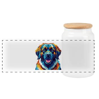 Leonberger race de chien coloré dessin animé Kawaii - Boîte à biscuits avec couvercle en bois - blanc - Devant
