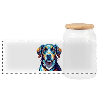 Chien de chasse lituanien race Dessin animé coloré Kawaii - Boîte à biscuits avec couvercle en bois - blanc - Devant