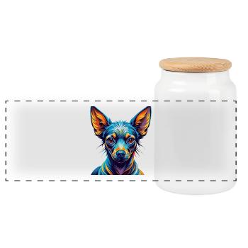 Mexican Hairless Dog Breed Colorful Cartoon Kawaii - Panoramic Cookie Jar with Wooden Lid - white - Front
