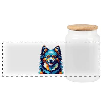 Japanische Spitz Hunderasse Bunte Karikatur Kawaii - Panorama Keksdose mit Holzdeckel - Weiß - Vorne