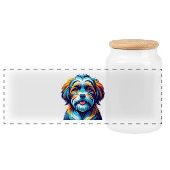 Maltese Shih Tzu Dog Breed Colorful Cartoon Kawaii - Panoramic Cookie Jar with Wooden Lid - white - Front