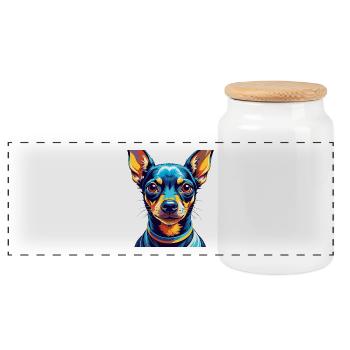 Miniature Pinscher Dog Breed Cartoon Kawaii - Panoramic Cookie Jar with Wooden Lid - white - Front