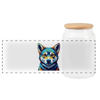 Koreanische Jindo Hunderasse Bunte Karikatur Kawaii - Panorama Keksdose mit Holzdeckel - Weiß - Vorne