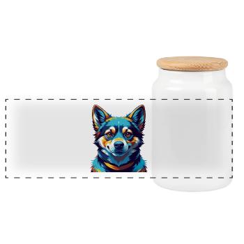 Jindo Chien Race Coloré Aquarelle Dessin Animé Kawaii - Boîte à biscuits avec couvercle en bois - blanc - Devant
