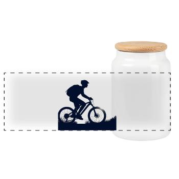 Silhouette de vélo éco la nuit - Boîte à biscuits avec couvercle en bois - blanc - Devant