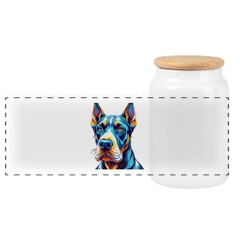 Great Dane Dog Breed Colorful Cartoon Kawaii - Panoramic Cookie Jar with Wooden Lid - white - Front
