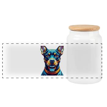 German Pinscher Dog Breed Colorful Cartoon Kawaii - Panoramic Cookie Jar with Wooden Lid - white - Front
