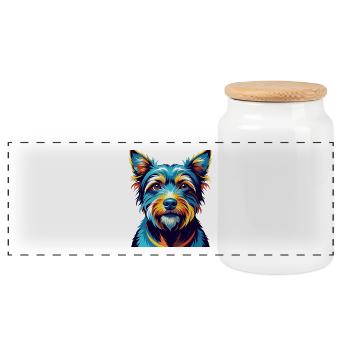 Gull Terrier Chien Race Coloré Dessin Animé Kawaii - Boîte à biscuits avec couvercle en bois - blanc - Devant