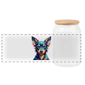 English Toy Terrier Dog Breed Cartoon Kawaii - Panoramic Cookie Jar with Wooden Lid - white - Front