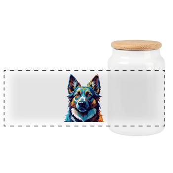 Berger d’Europe de l’Est Race Dessin animé Kawaii - Boîte à biscuits avec couvercle en bois - blanc - Devant