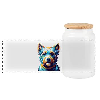 English White Terrier Dog Breed Cartoon Kawaii - Panoramic Cookie Jar with Wooden Lid - white - Front