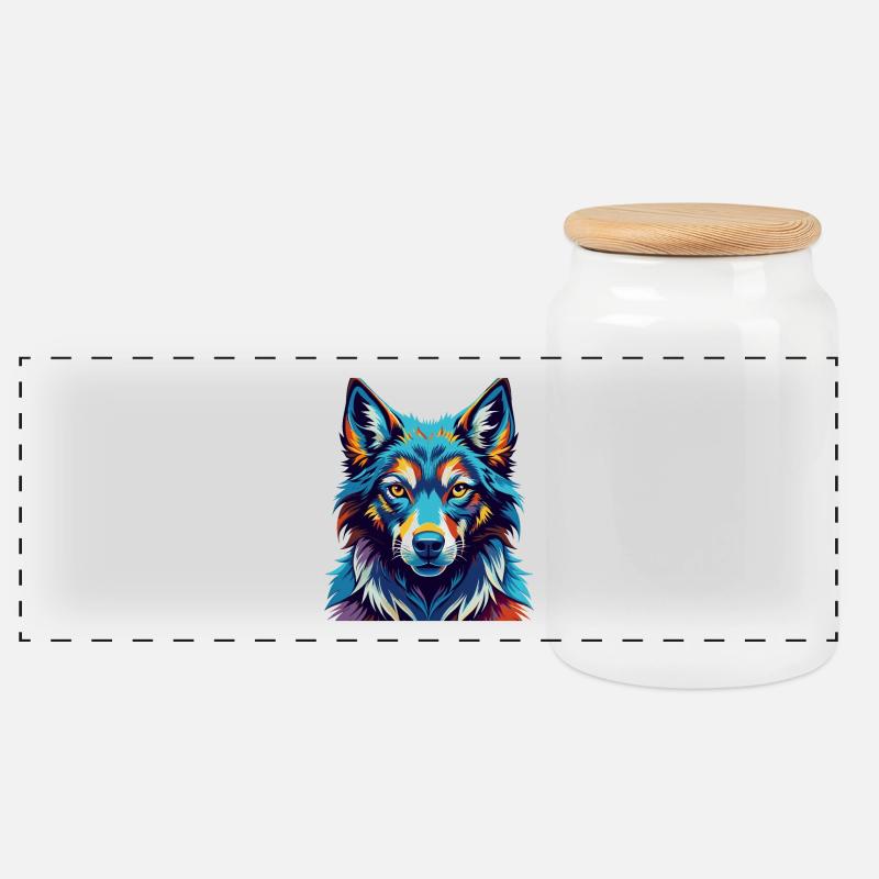 Tschechoslowakische Wolfshundrasse Bunte Karikatur Kawaii - Panorama Keksdose mit Holzdeckel - Weiß