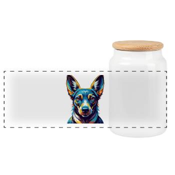 Cirneco Dell Etna Dog Breed Cartoon Kawaii - Panoramic Cookie Jar with Wooden Lid - white - Front