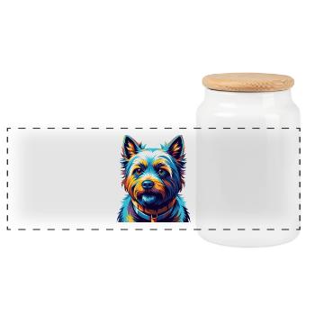 Cairn Terrier Hunderasse Bunte Karikatur Kawaii - Panorama Keksdose mit Holzdeckel - Weiß - Vorne