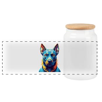 Blue Thai Ridgeback Dog Breed Cartoon Kawaii - Panoramic Cookie Jar with Wooden Lid - white - Front